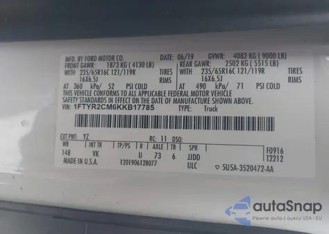 2019 Ford Transit-250 from USA, damaged, VIN 1FTYR2CM6KKB17785